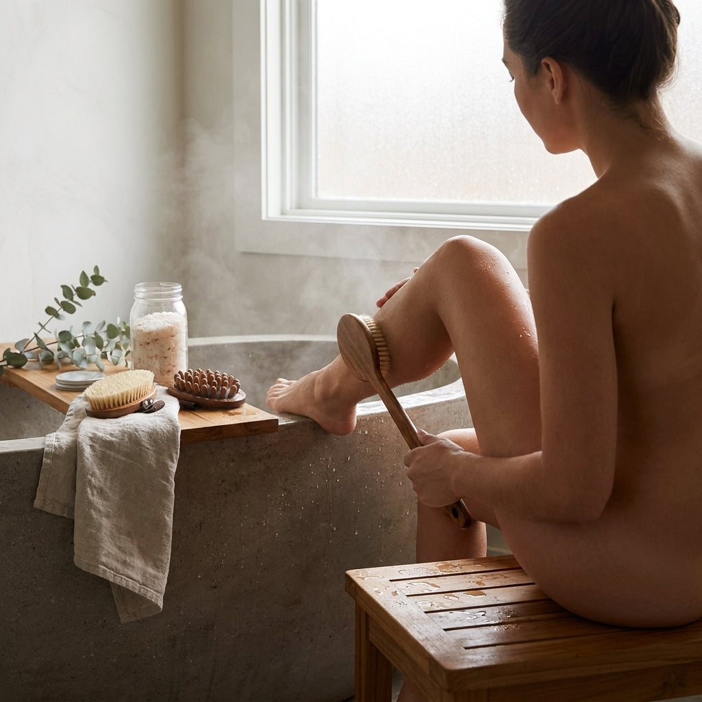 Long-Handled Boar Bristle Bath Brush for Exfoliating and Dry Brushing