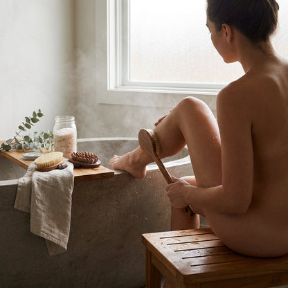 Long-Handled Boar Bristle Bath Brush for Exfoliating and Dry Brushing