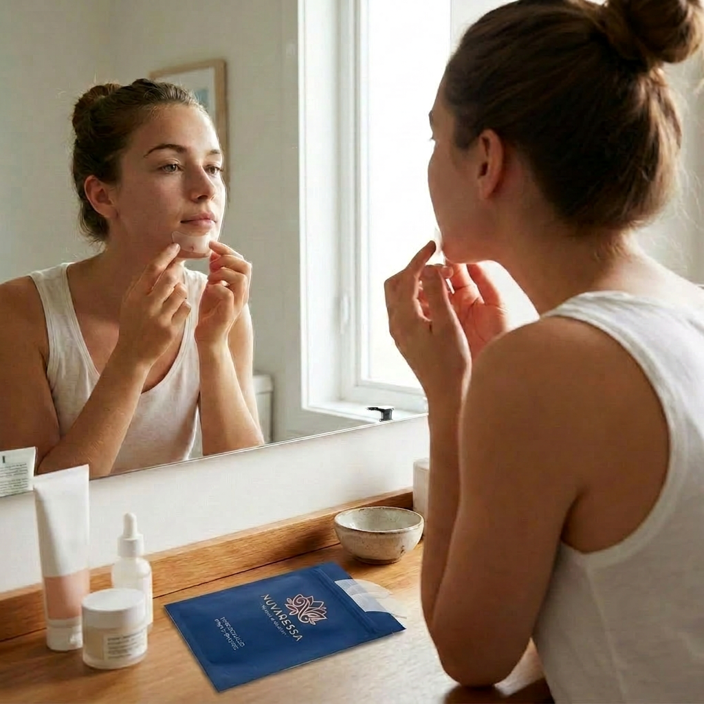 Nuvaressa Hydrocolloid Pimple Patches — in use