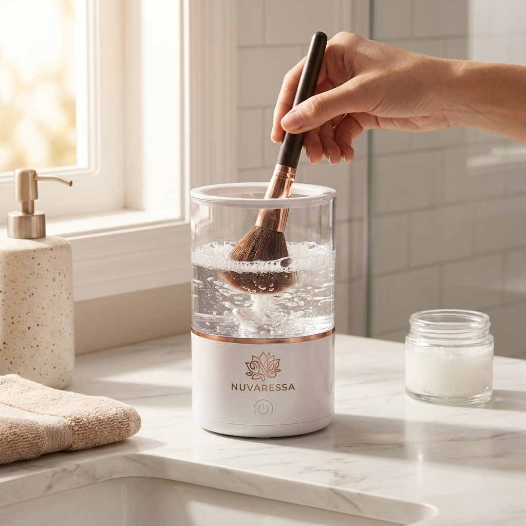 Nuvaressa Makeup Brush Cleaner — in use