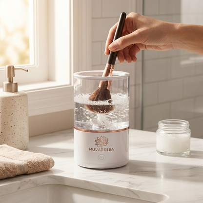 Nuvaressa Makeup Brush Cleaner — in use