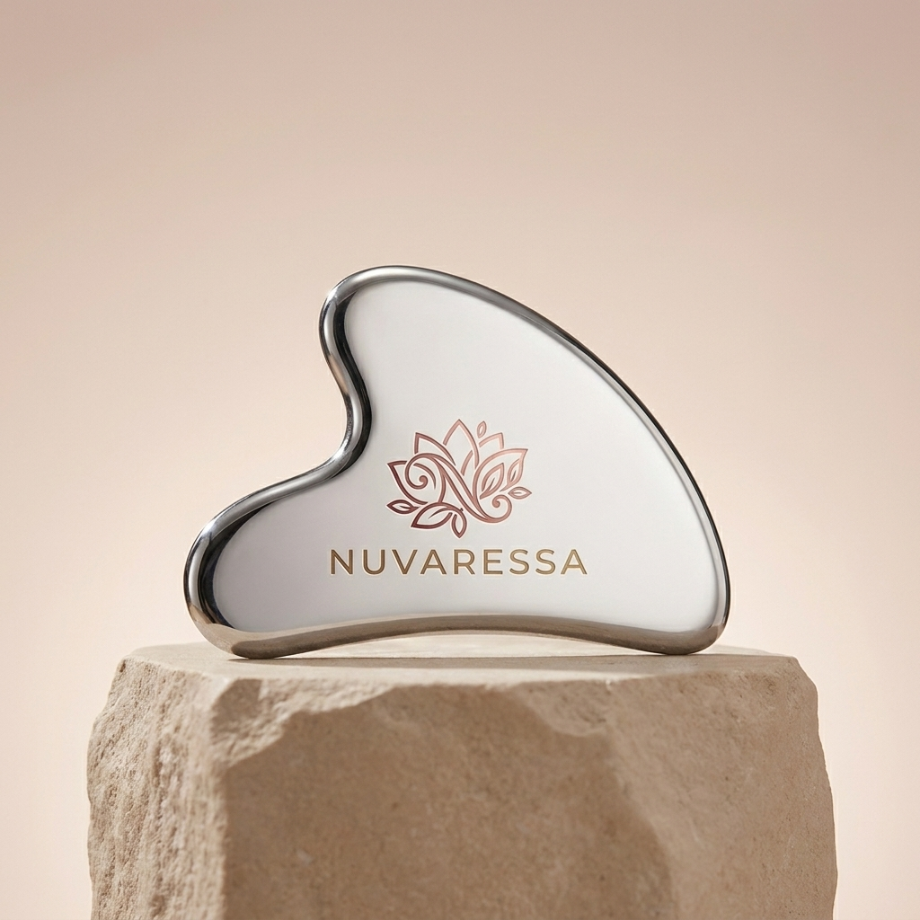 Nuvaressa Stainless Steel Heart Gua Sha - pedestal display