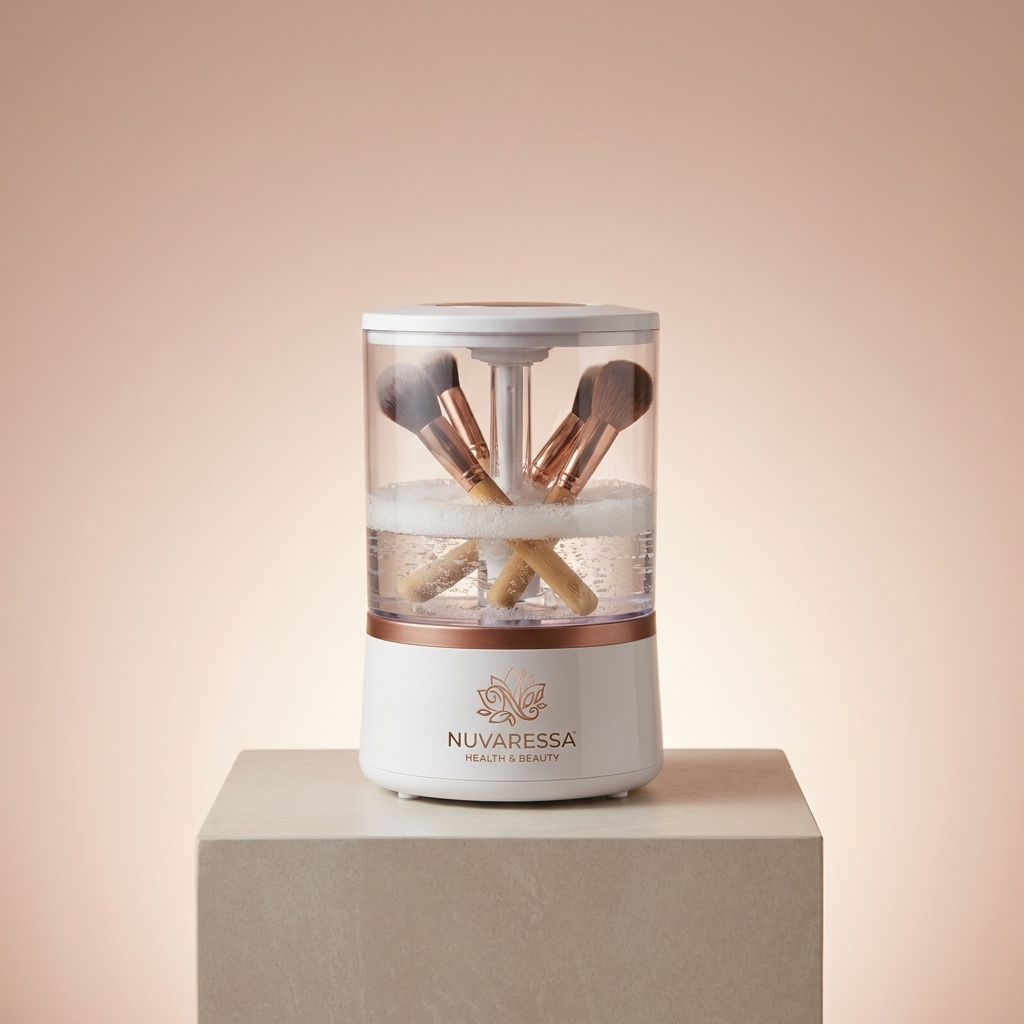 Nuvaressa Automatic Brush Cleaner and Dryer on a stone pedestal