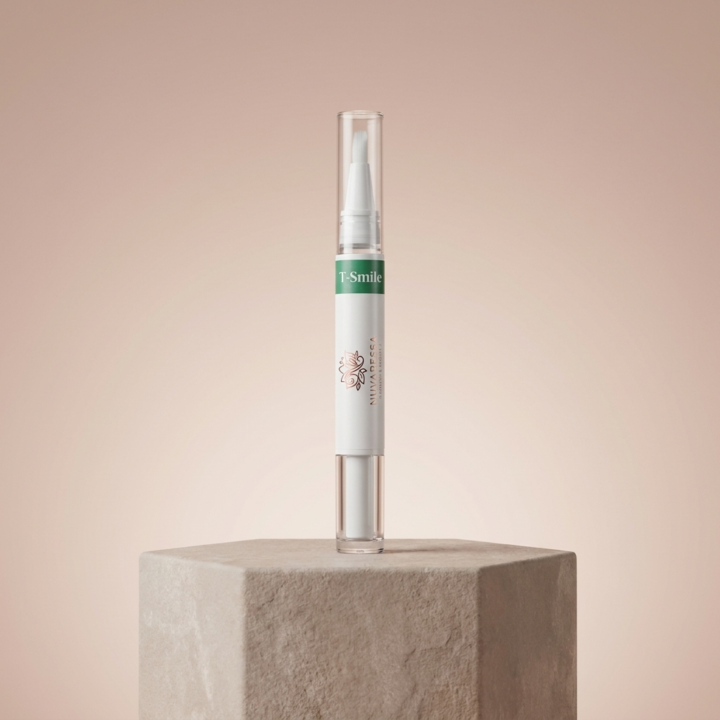 Nuvaressa Teeth Whitening Pen on a stone pedestal
