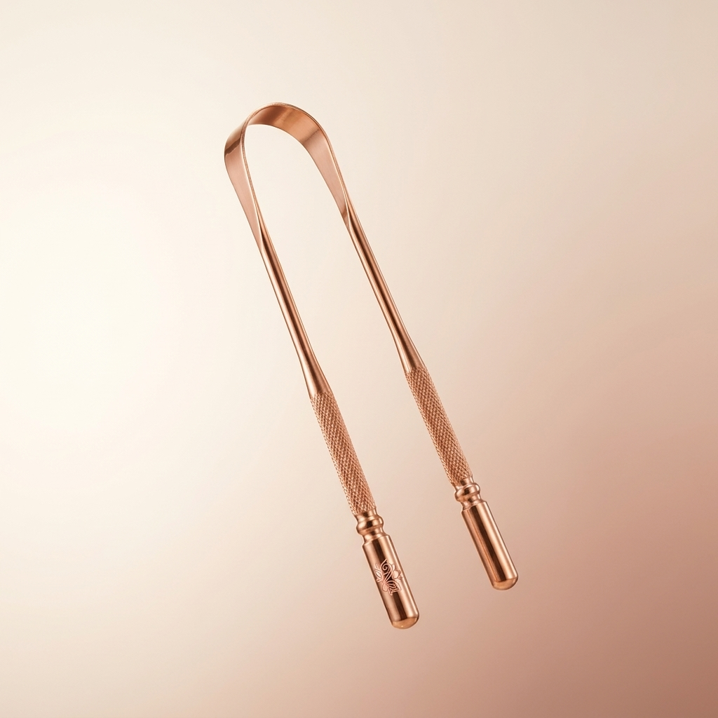 Nuvaressa Copper Tongue Scraper floating hero shot