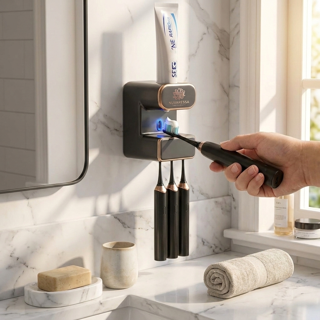 Nuvaressa™ UV Toothbrush Sanitizer - marble vanity