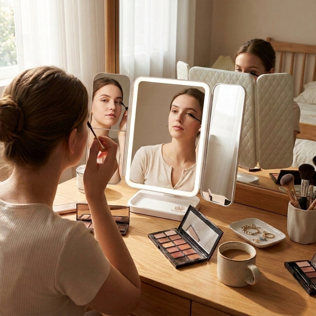 Nuvaressa™ Foldable LED Makeup Mirror - lifestyle in use