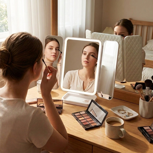 Nuvaressa™ Foldable LED Makeup Mirror - lifestyle in use