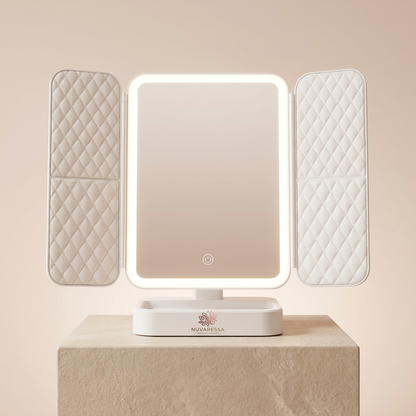 Nuvaressa™ Foldable LED Makeup Mirror - stone pedestal display