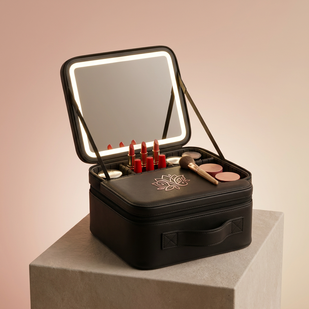 Nuvaressa™ LED Makeup Mirror Bag - stone pedestal display