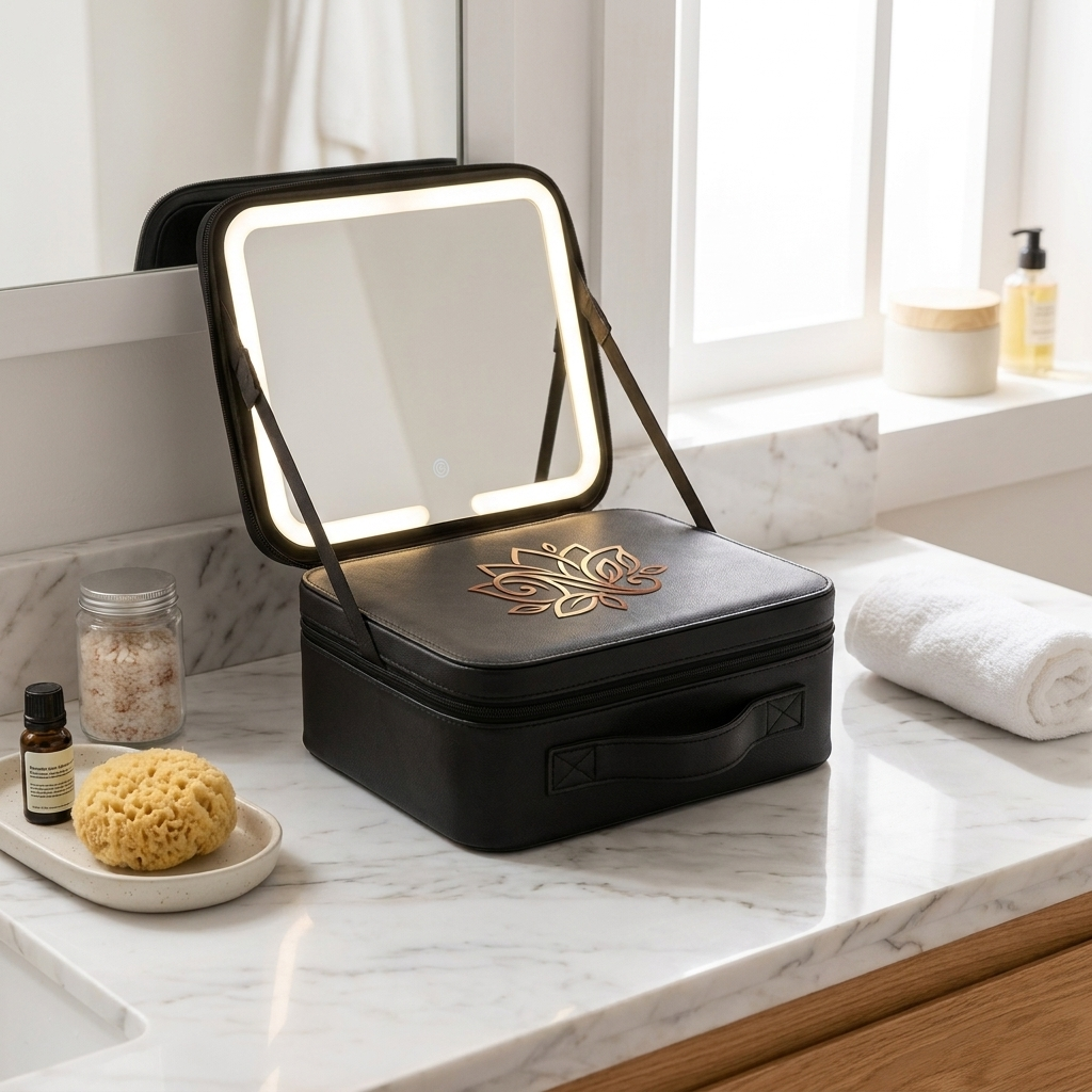 Nuvaressa™ LED Makeup Mirror Bag - marble vanity