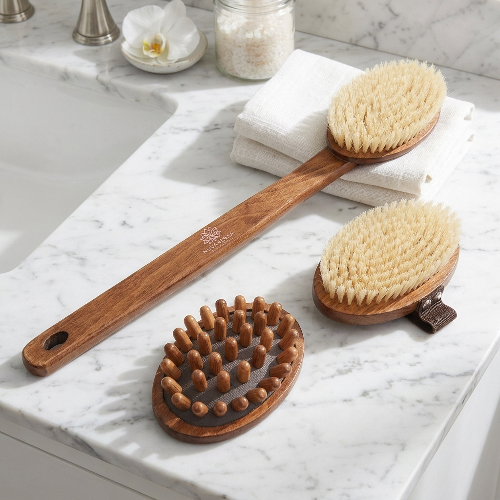 Nuvaressa™ Boar Bristle Dry Body Brush - marble vanity