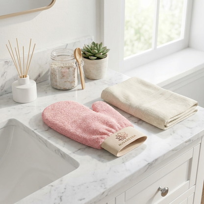 Nuvaressa™ Exfoliating Bath Gloves - marble vanity